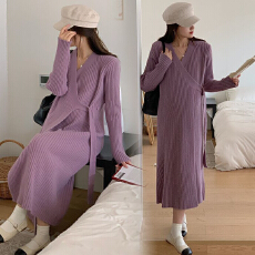 批发时尚孕妇装毛衣女秋冬新款中长款领<b class='q'>连衣裙</b>感穿搭哺乳针织裙