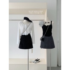 批发2025小香风重工细闪半身裙女秋季洋气百搭包臀裙高腰A字气质短裙