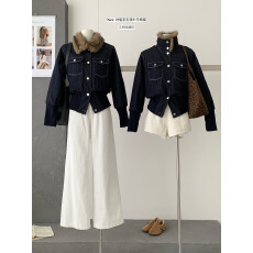 批发秋冬牛仔夹棉外套复古风立领女厚款毛领短外套防风<b class='q'>街头</b>风保暖长袖