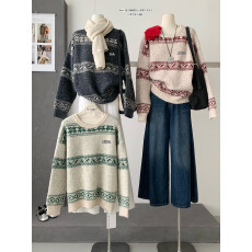 批发张贝贝<b class='q'>兔毛</b>+羊毛复古圣诞系列费尔岛<b class='q'>毛衣</b>设计感上衣