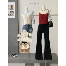 批发秋<b class='q'>冬</b>磨毛蕾丝吊带背心女带胸垫修身显瘦2025新款外穿内搭打底上衣