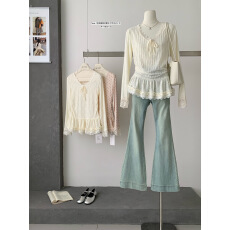 批发V领蕾丝内搭<b class='q'>打底衫</b>长袖T恤女2025秋冬新款绝美百搭修身上衣潮