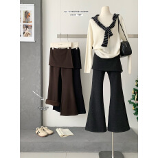 设计感屁帘假两件高腰休闲裤女冬季小众减龄加绒新款长裤