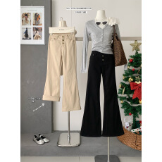 批发何晨曦设计感紧身微喇牛仔<b class='q'>裤</b>女2025秋冬季新款<b class='q'>裤</b>子<b class='q'>提</b><b class='q'>臀</b>长<b class='q'>裤</b>