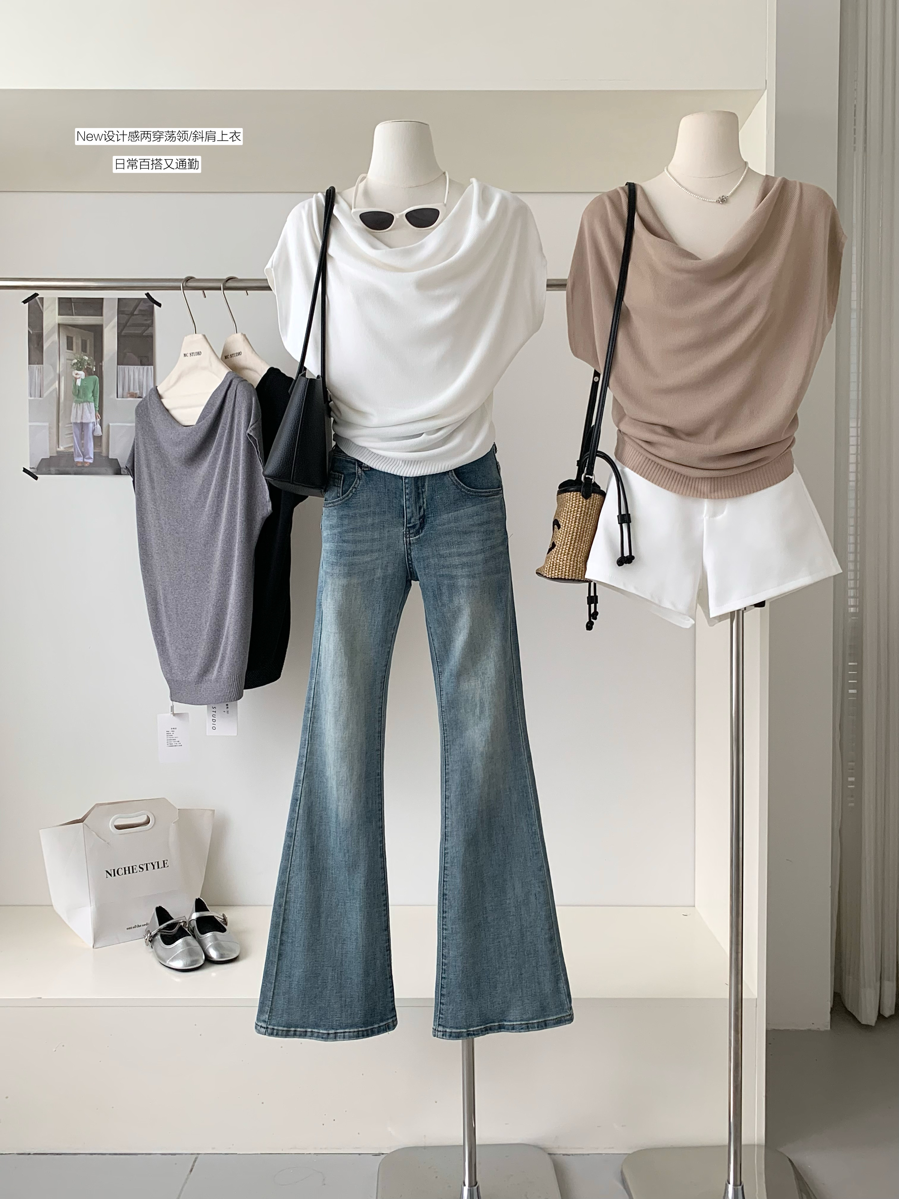 xzichic 통역 우아함 품격 흔들다 칼라 비스듬한 어깨 t 반팔 티셔츠 맨위 여성 여름