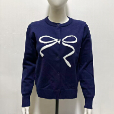 批发<b class='q'>品牌</b><b class='q'>折扣</b>复古灰色毛衣外套女秋冬新款圆领蝴蝶结针织开衫短款上衣