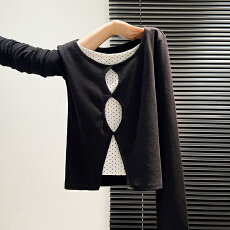 批发实价实拍#黑色镂空假两件波点打底衫内搭女秋冬设计感长袖<b class='q'>T</b><b class='q'>恤</b>针织