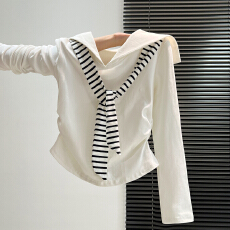 批发实价实拍#学院风白色海军领加绒披肩长袖t恤女秋冬季假两件上衣