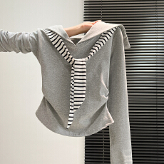 批发实价实拍#学院风白色海军领加绒披肩长袖t恤女秋冬季假两件上衣