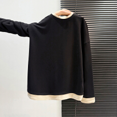 批发实拍实价#撞色假两件磨毛<b class='q'>长袖</b><b class='q'>t</b><b class='q'>恤</b>女秋冬打底衫内搭中长款上衣