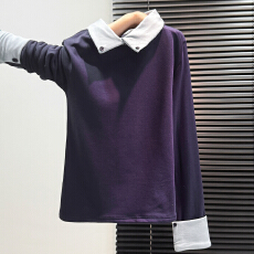 批发实拍实价#灰色Polo领加绒内搭打底衫2025新款设计感上衣撞色拼接