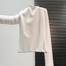 实拍实价#木耳边卷边白色内搭上衣超好看加绒半高领打底衫小立领