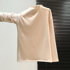 实拍实价#杏色加绒半高领打底衫秋冬新款木耳边软糯羊绒长袖t恤女