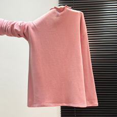 实拍实价#杏色加绒半高领打底衫秋冬新款木耳边软糯羊绒长袖t恤女