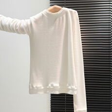 实拍实价#撞色假两件内搭可外穿打底衫2025新款圆领长袖t恤女磨毛