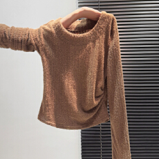 批发实拍实价#大圆领磨毛保暖内搭打底衫2025新款褶皱收腰长袖<b class='q'>t</b><b class='q'>恤</b>女