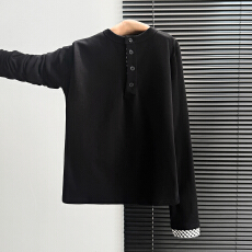 批发实拍实价#半开领加绒格子拼接内搭打底衫上衣<b class='q'>秋</b>冬圆领修身假两件