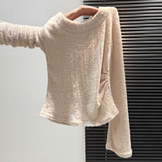 批发实拍实价#美拉德磨毛长袖t恤女<b class='q'>秋</b>冬新款设计感加绒打底衫内搭褶皱