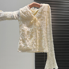 批发实拍实价#v领蕾丝磨毛加绒绑带蝴蝶结内搭打底衫女2025<b class='q'>秋</b>冬修身