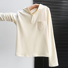 批发实拍实价#双面德绒半拉链连帽长袖t恤卫衣<b class='q'>秋</b>冬新款加厚打底衫女