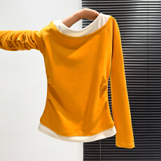 批发实价实拍#德绒<b class='q'>打底衫</b>女内搭外穿秋冬特别漂亮掐腰褶皱假两件上衣