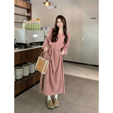 批发2026春装新款灯芯绒 <b class='q'>连衣裙</b>女洋气收腰<b class='q'>灯笼</b>袖淑女A字裙子