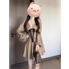 批发棕色V领蝴蝶结雪纺连衣裙女<b class='q'>夏季</b>法式气质收腰显瘦A字性感