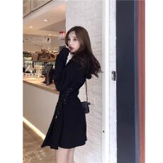 批发性感<b class='q'>修身</b>收腰绑带长袖连帽卫衣<b class='q'>裙</b>女慵懒风春秋小个子设计