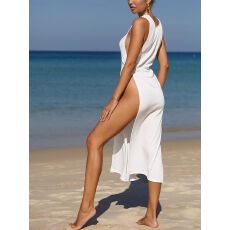 批发欧美<b class='q'>沙滩</b>裙夏季新款时尚性感双侧高开叉无袖圆领吊带垂坠