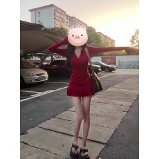 批发辣妹纯欲深V领长袖t恤女polo领收腰显瘦上衣高腰百褶<b class='q'>裙裤</b>