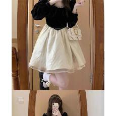 批发[法式黑色长袖连衣<b class='q'>裙</b>女秋冬小个子感富家千金公主蓬蓬<b class='q'>礼服</b>