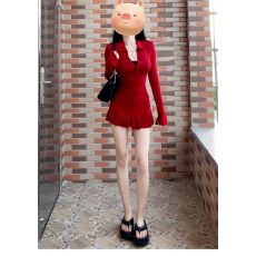 批发圣诞穿搭红色v领连衣<b class='q'>裙子</b>女2026新款秋冬季御姐风修身包臀