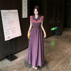 批发1288 夏季2025新款气质时尚衬衫<b class='q'>翻领</b>高级无袖<b class='q'>连衣裙</b>显瘦收腰时