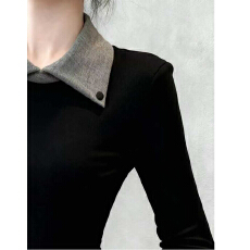 批发复古撞色polo领打底内搭长袖t恤上衣