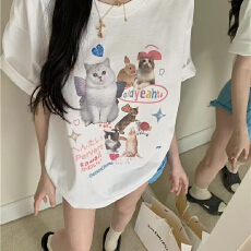 韩版短袖通勤上衣夏款新款卡通tee休闲运动圆领T恤潮