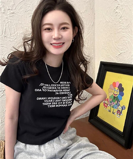 한국 스타일 쇼트 스타일 핫걸 하라주쿠 스타일 라운드 넥 프린트 맨위