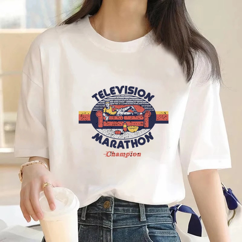 한국 스타일 chi 루즈핏 느긋한 하라주쿠 스타일 라운드 넥 프린트 맨위