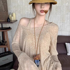 批发天丝罗纹防晒罩衫两件套慵懒风<b class='q'>长袖</b><b class='q'>T</b><b class='q'>恤</b>女夏薄款休闲百搭宽松上衣