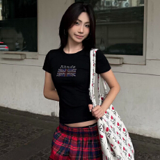 批发韩版纯棉正肩圆领印花短袖T恤