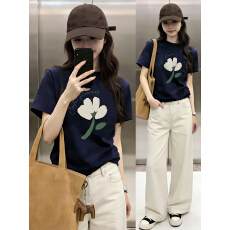 批发美式复古圆领正肩印花短袖T恤