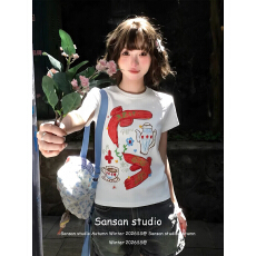 批发美式复古圆领正肩印花短袖T恤