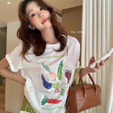 批发短袖通勤上衣夏款新款卡通tee休闲运动圆领T恤潮