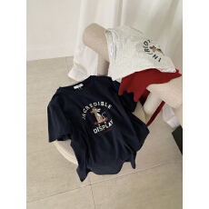 批发<b class='q'>韩国</b>东大门春夏新款韩系休闲滑板小狗圆领印花纯棉宽松短袖T恤