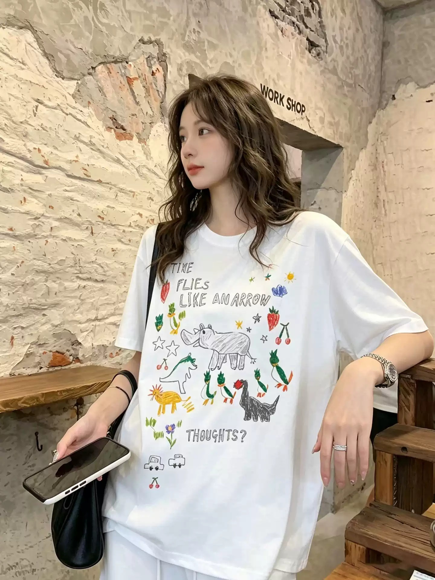 한국 chic 여름 미니멀리즘 다용도 라운드 넥 반팔 프린트 티셔츠