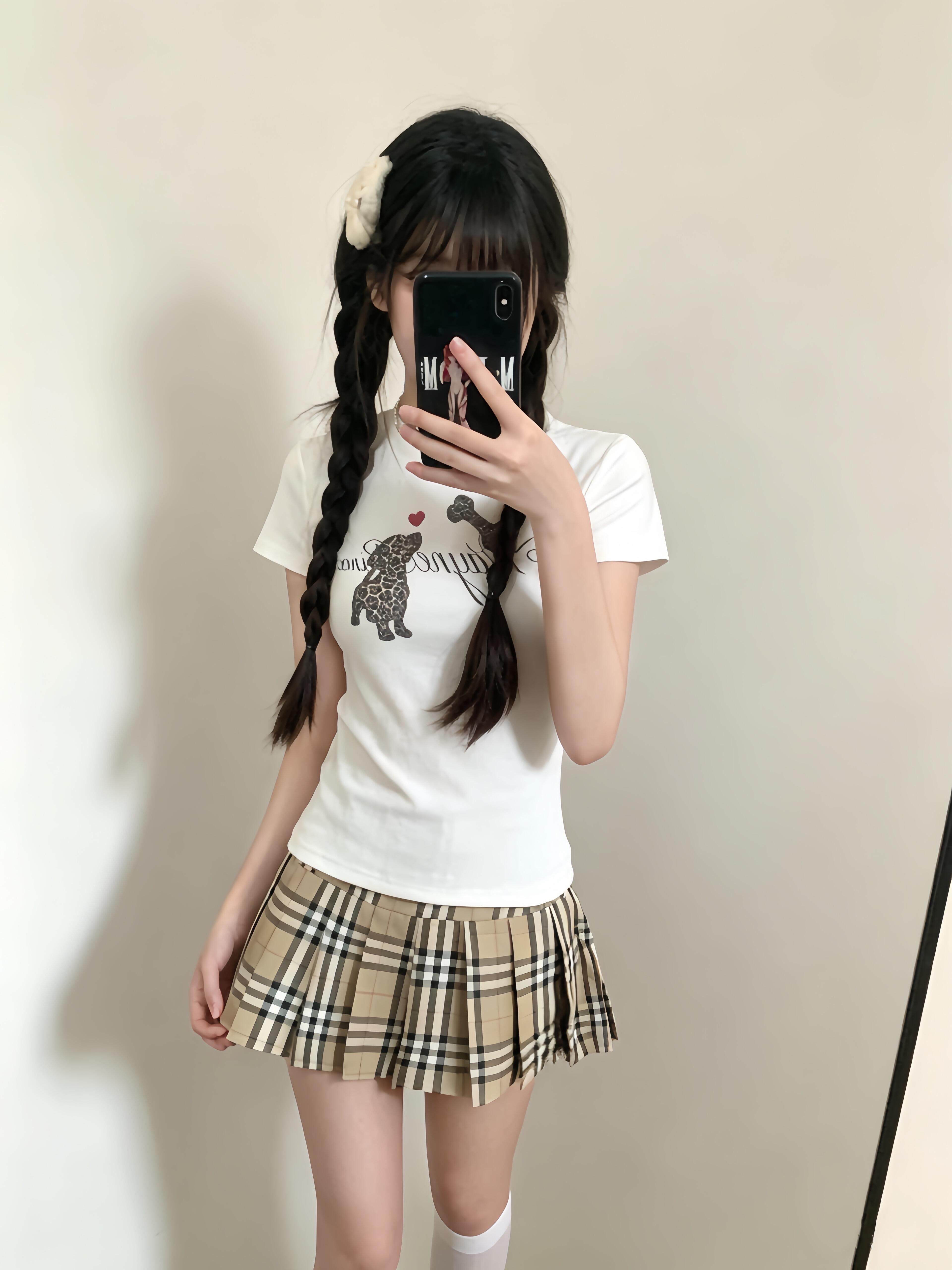 아메리칸 레트로 라운드 넥 긍정적 인 어깨 프린트 반팔 티셔츠