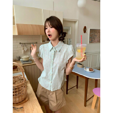 批发小花波点条纹短袖<b class='q'>衬衫</b>女夏季减龄设计感2026<b class='q'>衬衣</b>上衣