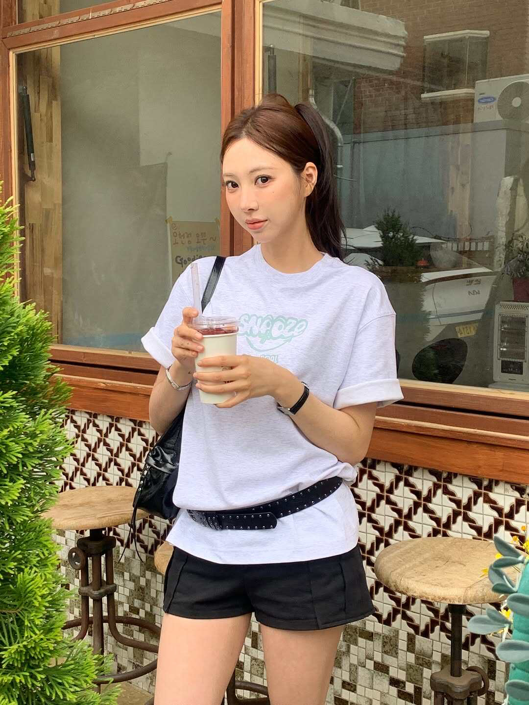 순면 라운드 넥 프린트 루즈핏 반팔 티셔츠