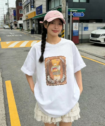 한국 chic 여름 미니멀리즘 다용도 라운드 넥 반팔 프린트 티셔츠