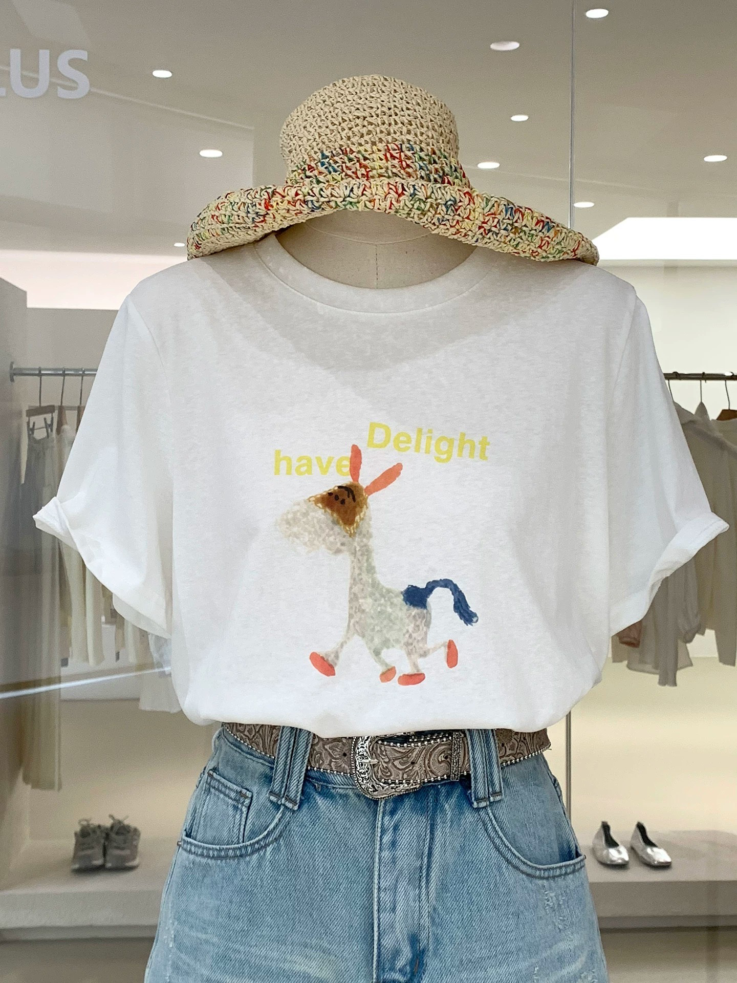 한국 chic 여름 미니멀리즘 다용도 라운드 넥 반팔 프린트 티셔츠