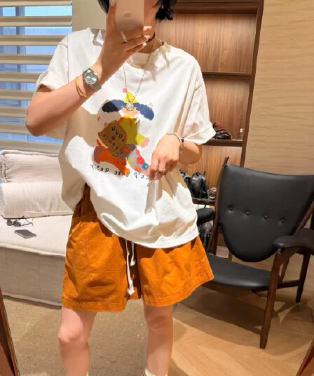 한국 chic 여름 미니멀리즘 다용도 라운드 넥 반팔 프린트 티셔츠